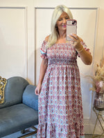 Aztec Mixed Print Dress - Wine/Cream