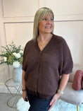 Load image into Gallery viewer, Lace Trim Cardigan - Chocolate Brown
