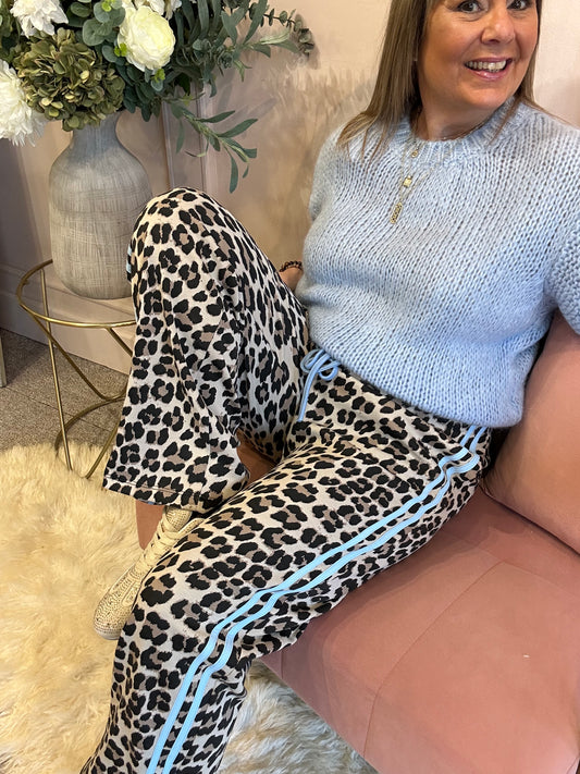 Blue Side Stripe Lounge Pant - Leopard - Wardrobe By Simone
