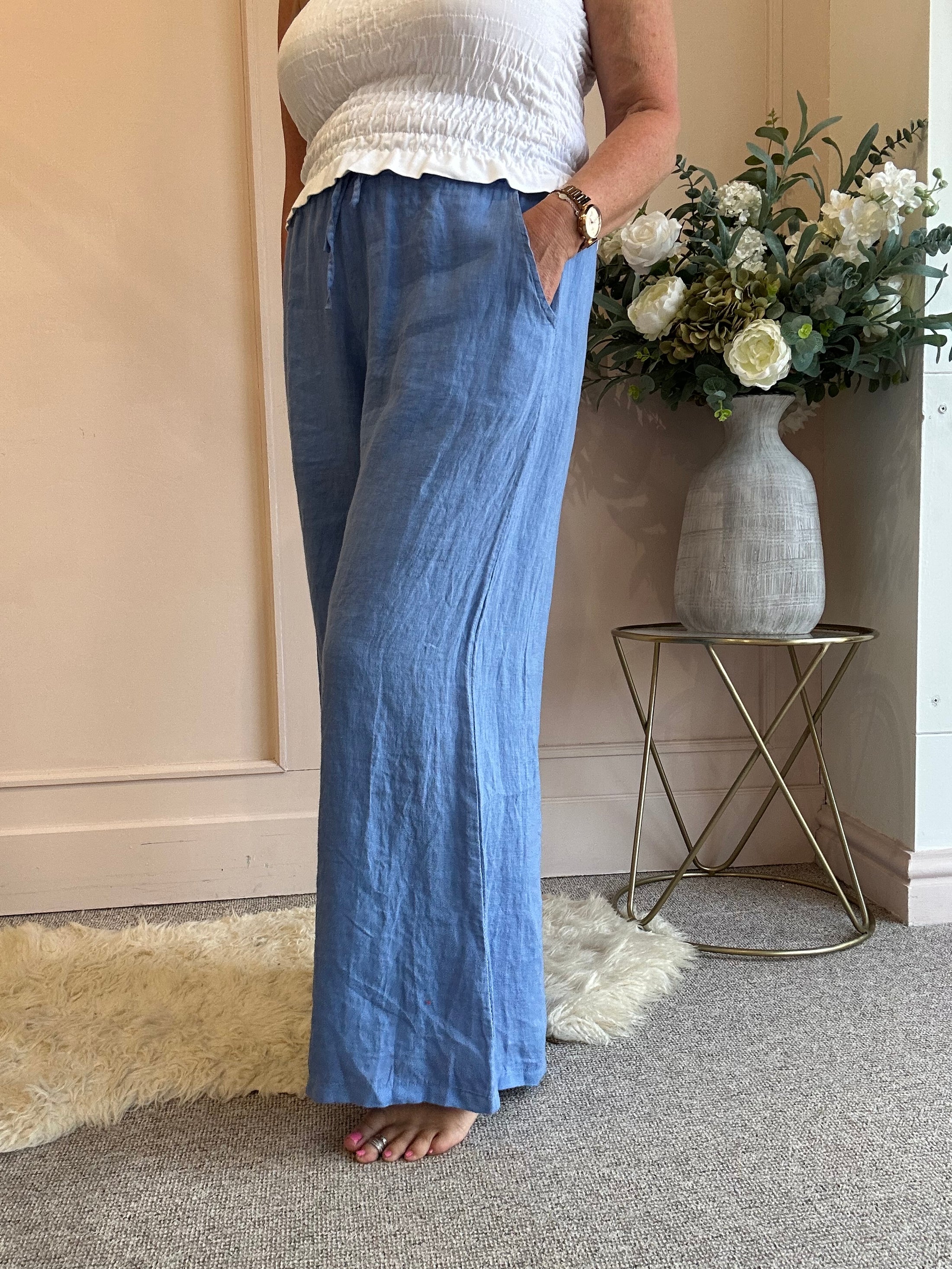 Linen Wide Pant - Cornflower Blue - Wardrobe By Simone