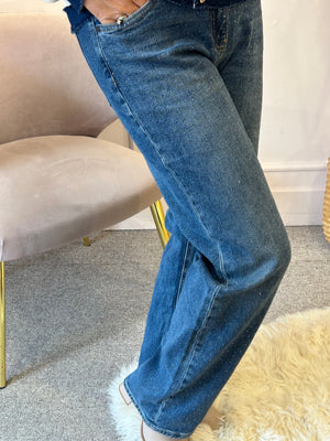 Sparkle Wide Leg Jeans- Blue Denim - Wardrobe By Simone