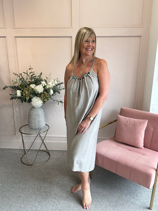 Beaded Strapy Sundress Dress - Taupe