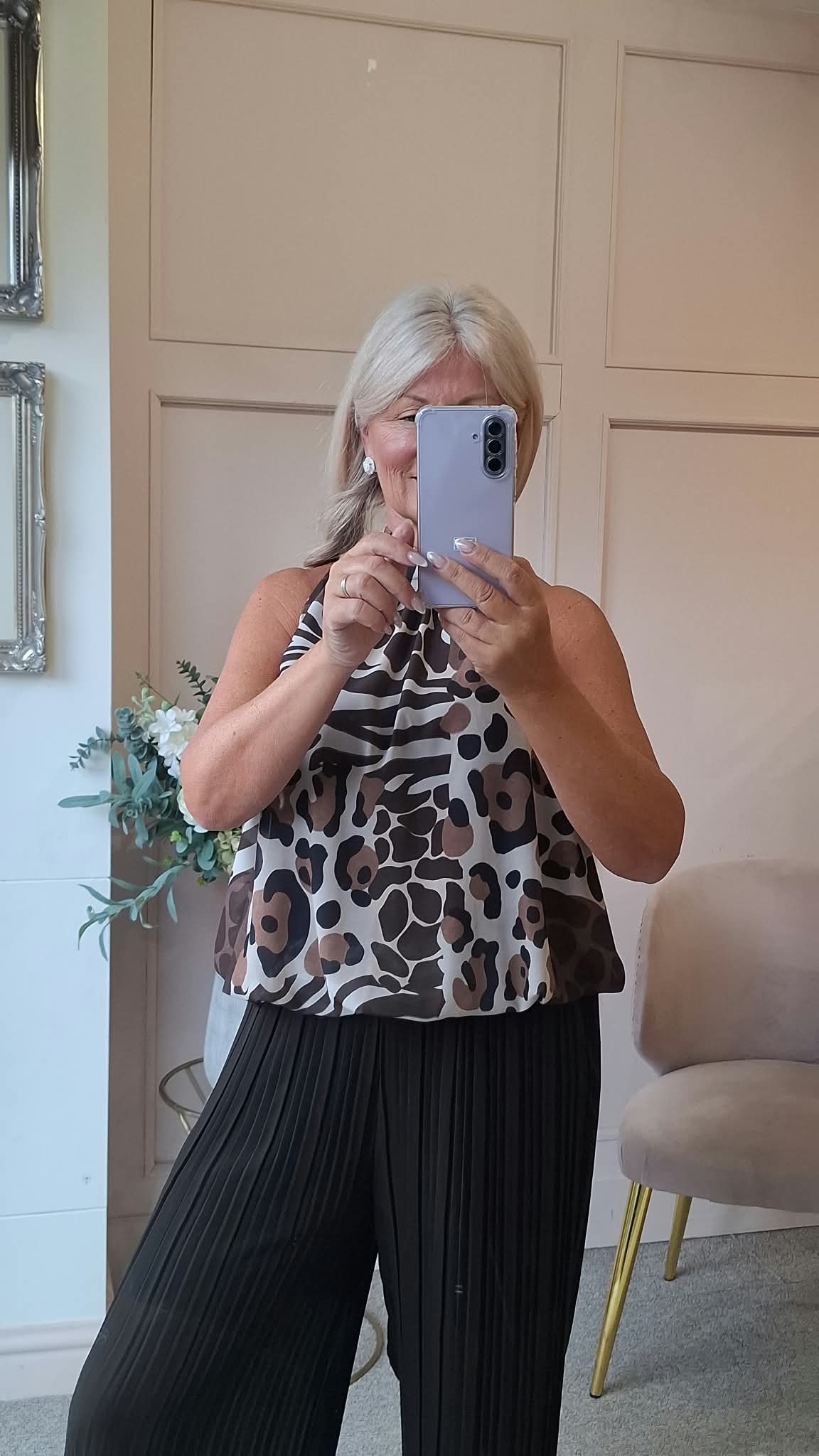 Zebra Halter Neck Top - Brown/Cream