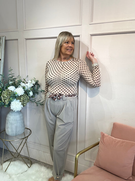Spotty Mesh Top - Brown/Cream - Wardrobe By Simone