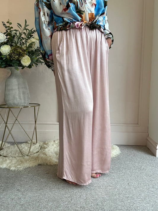 Satin Feel Wide Pant - Dusky Pink