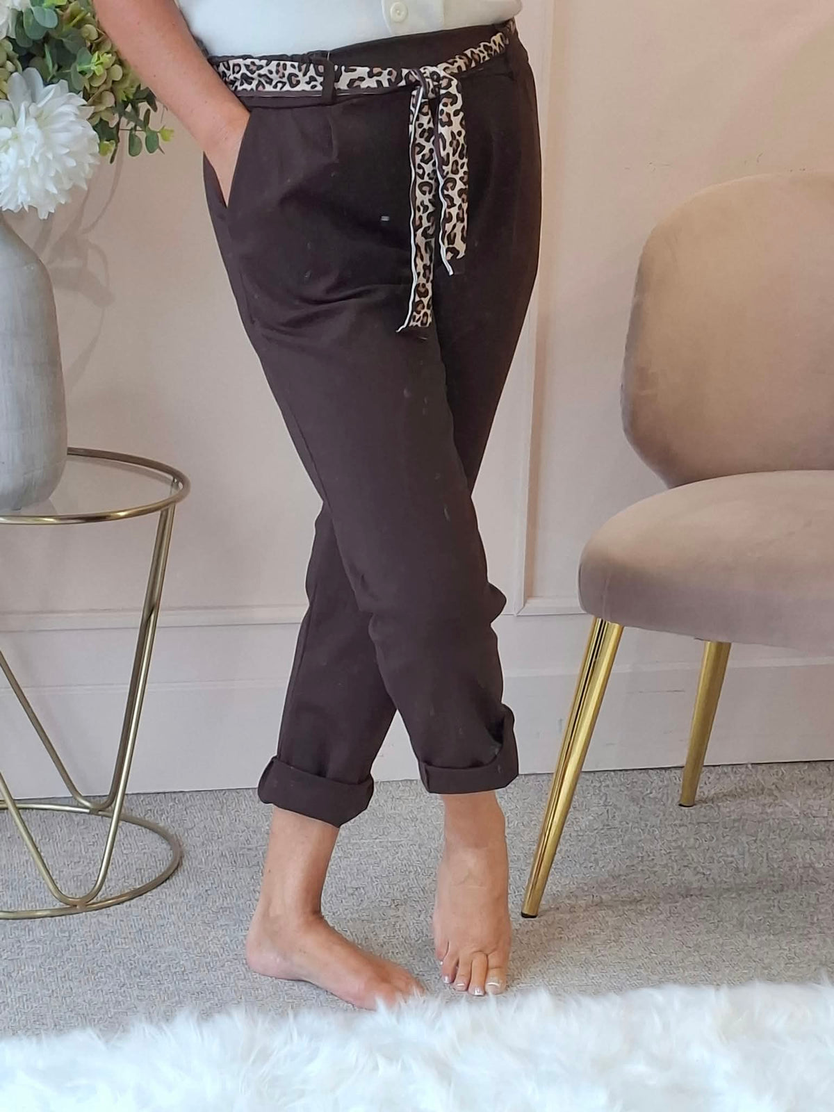 Leopard Tie Pant - Brown