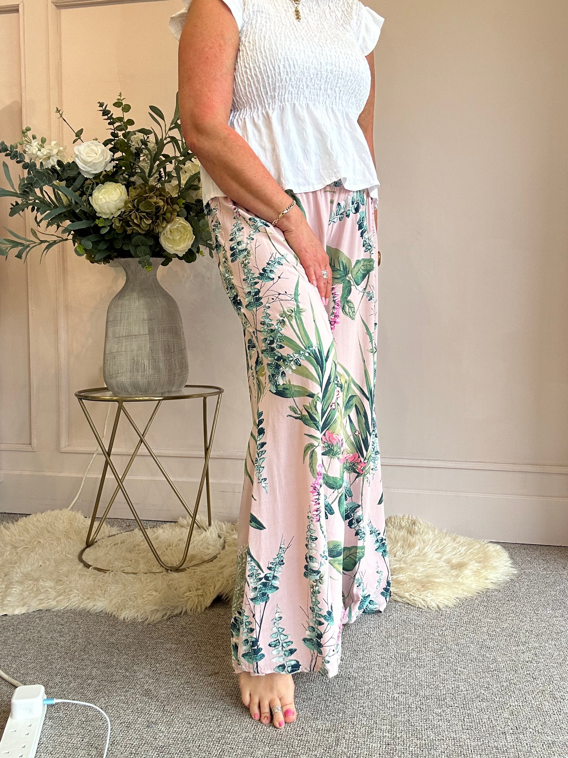 Botanical Palazzo Pant - Pink/Green - Wardrobe By Simone