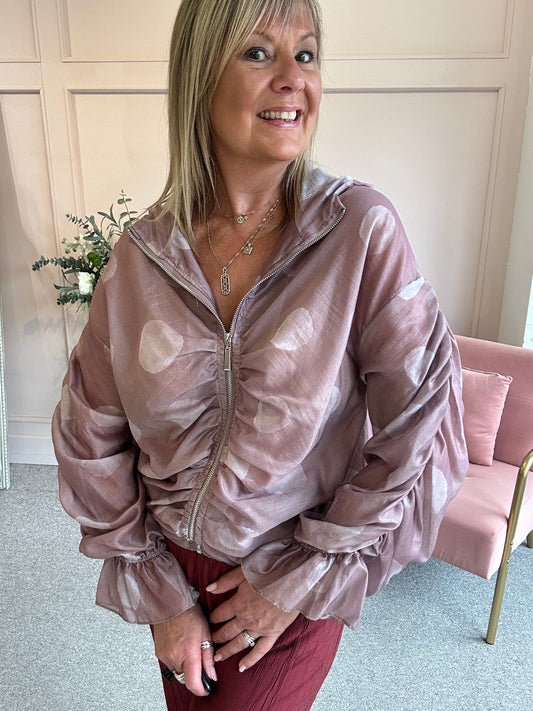 Bold Spot Zip Hoody Jacket - Dusky Pink/Pink
