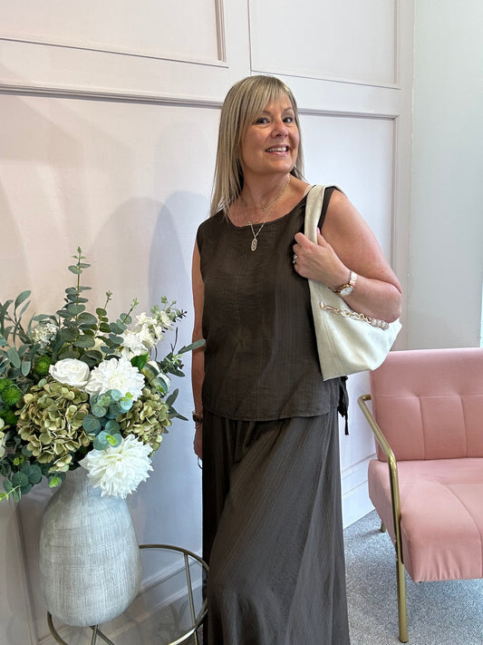 Side Tie Sleeveless Top - Brown - Wardrobe By Simone