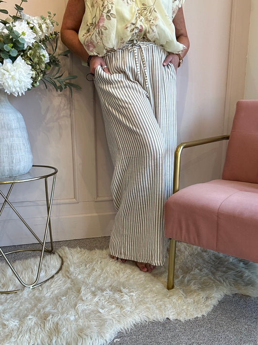Dare To Stand Out Striped Pant - Beige/Cream - Wardrobe By Simone