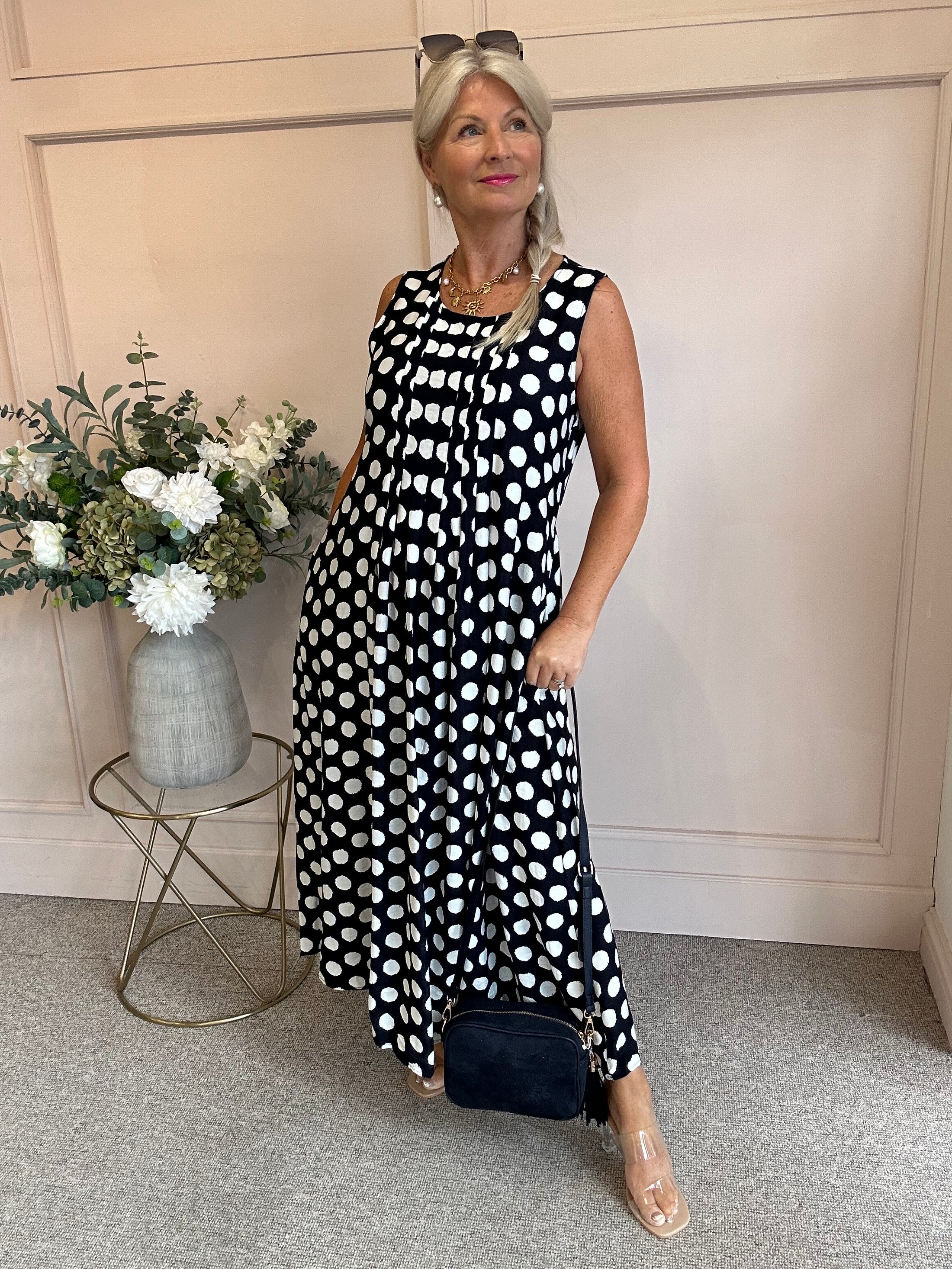 Dotty Sleeveless Dress - Blue/White - Wardrobe By Simone