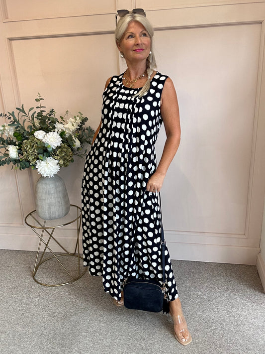 Dotty Sleeveless Dress - Blue/White - Wardrobe By Simone