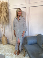 Striped Linen Maxi Shirt Dress - Brown/Cream