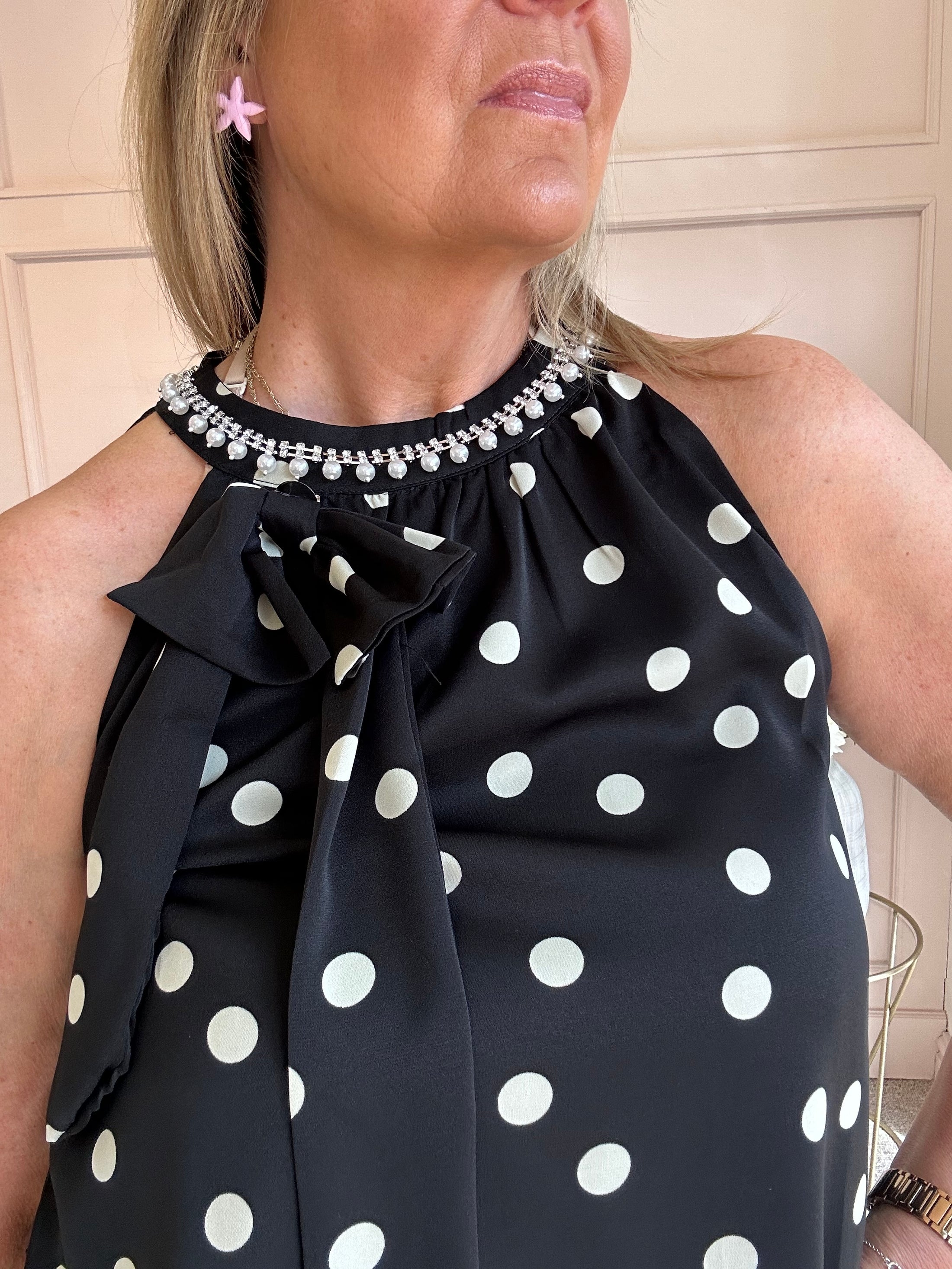Polka Dot & Pearl Top - Black/White - Wardrobe By Simone
