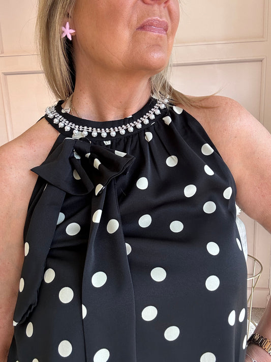 Polka Dot & Pearl Top - Black/White - Wardrobe By Simone