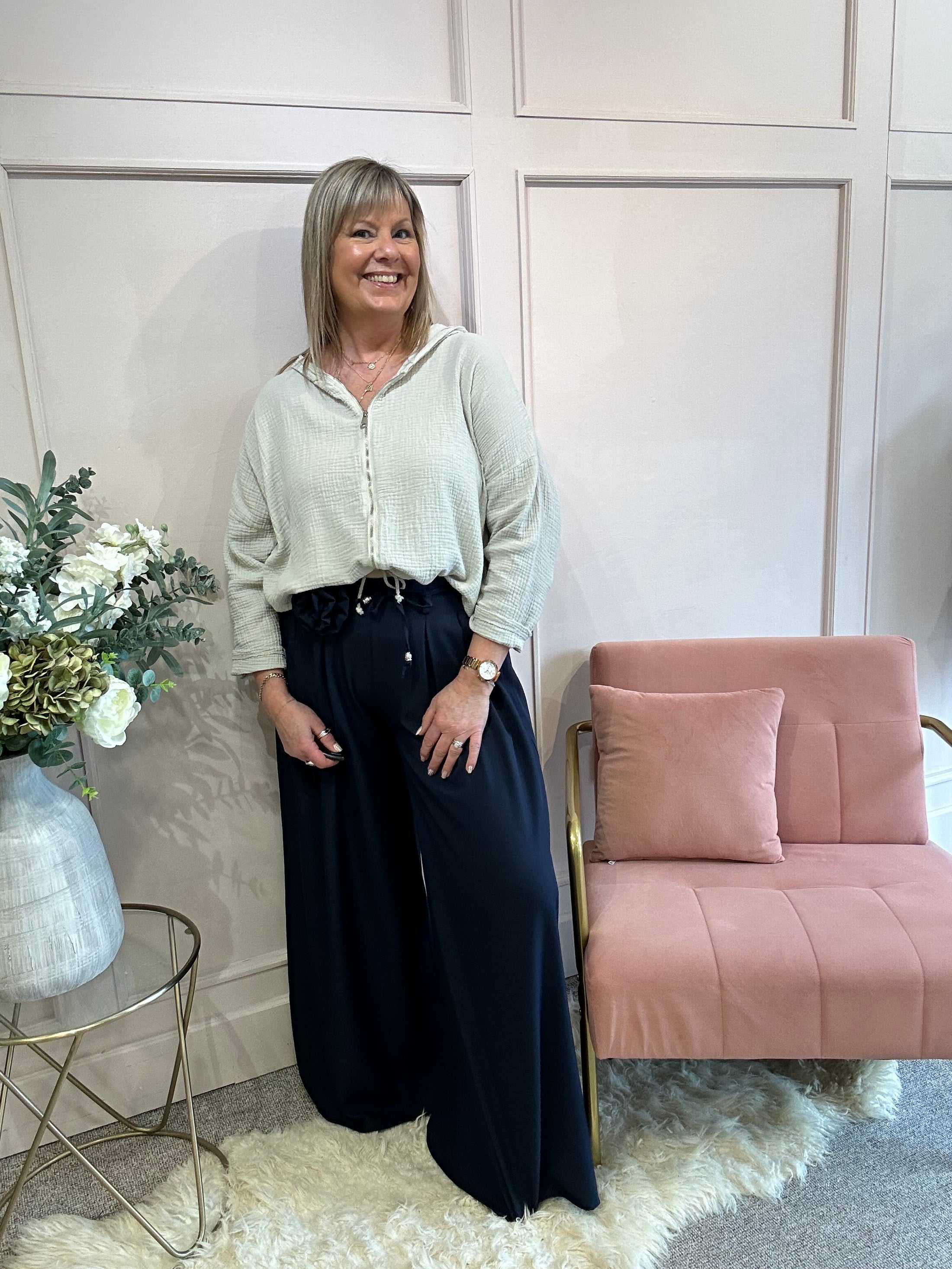 Zipped Hoody Top - Beige - Wardrobe By Simone