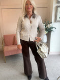 Load image into Gallery viewer, Brown Collared Cardigan- Cream
