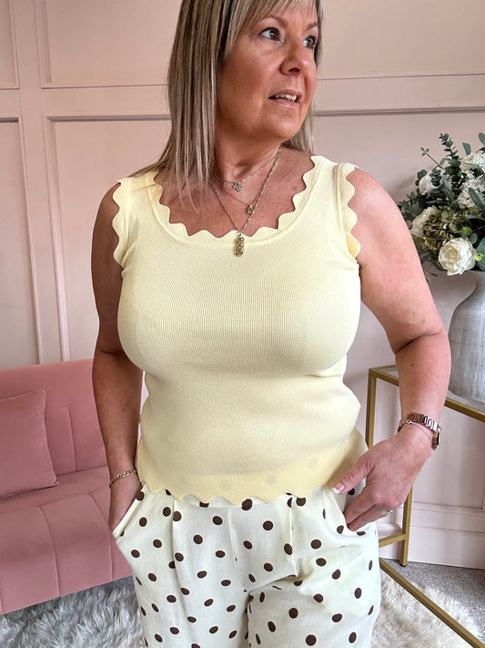 Scalloped Edged Vest Top - Lemon - Wardrobe By Simone