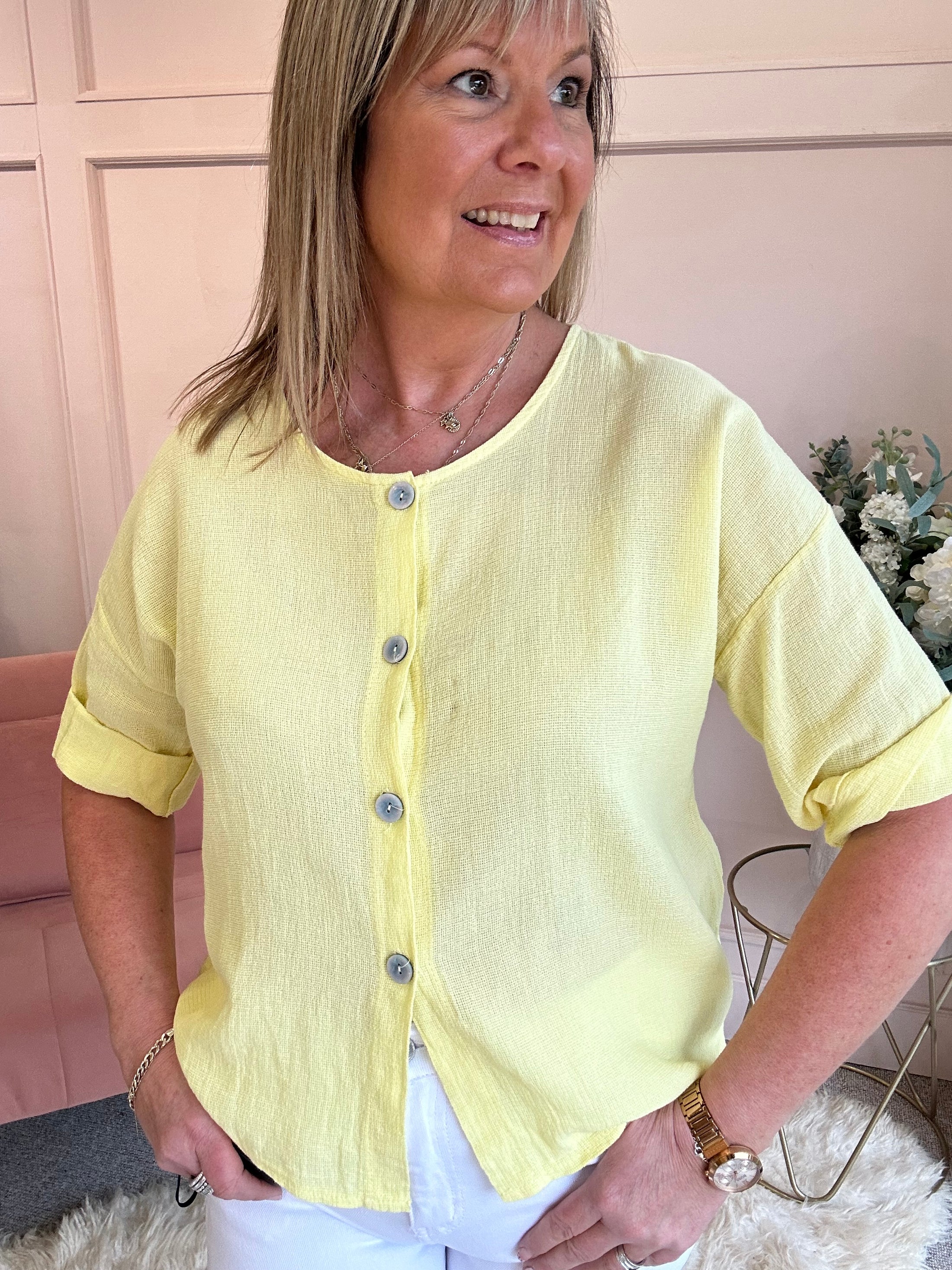Cotton Buttoned Top  - Yellow - Wardrobe By Simone
