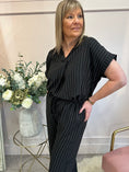 Load image into Gallery viewer, Pinstriped V Neck Top & Pant Set - Black/White - Wardrobe By Simone
