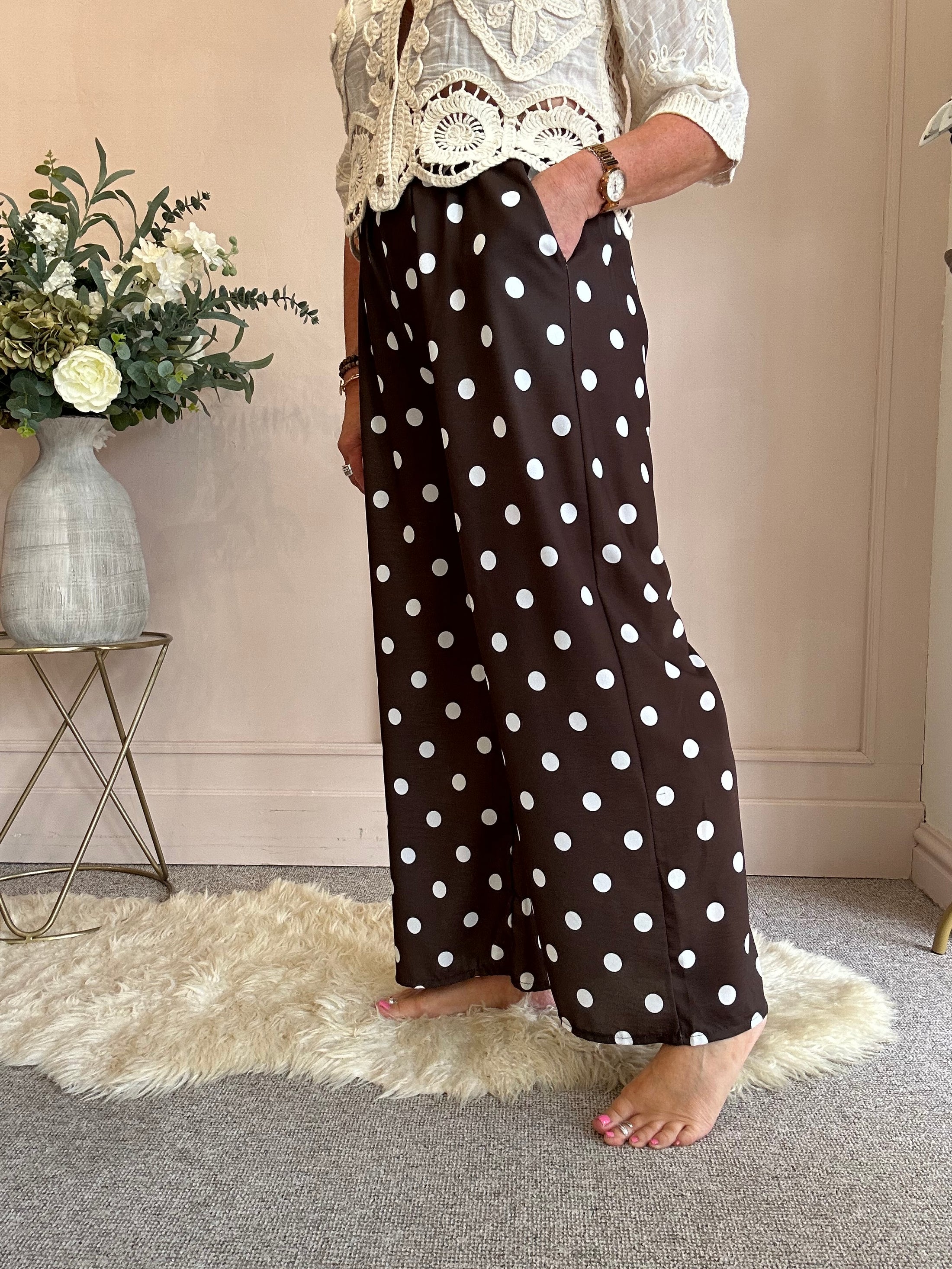 Trouser Polka Dot Belted - Brown/Cream One Size