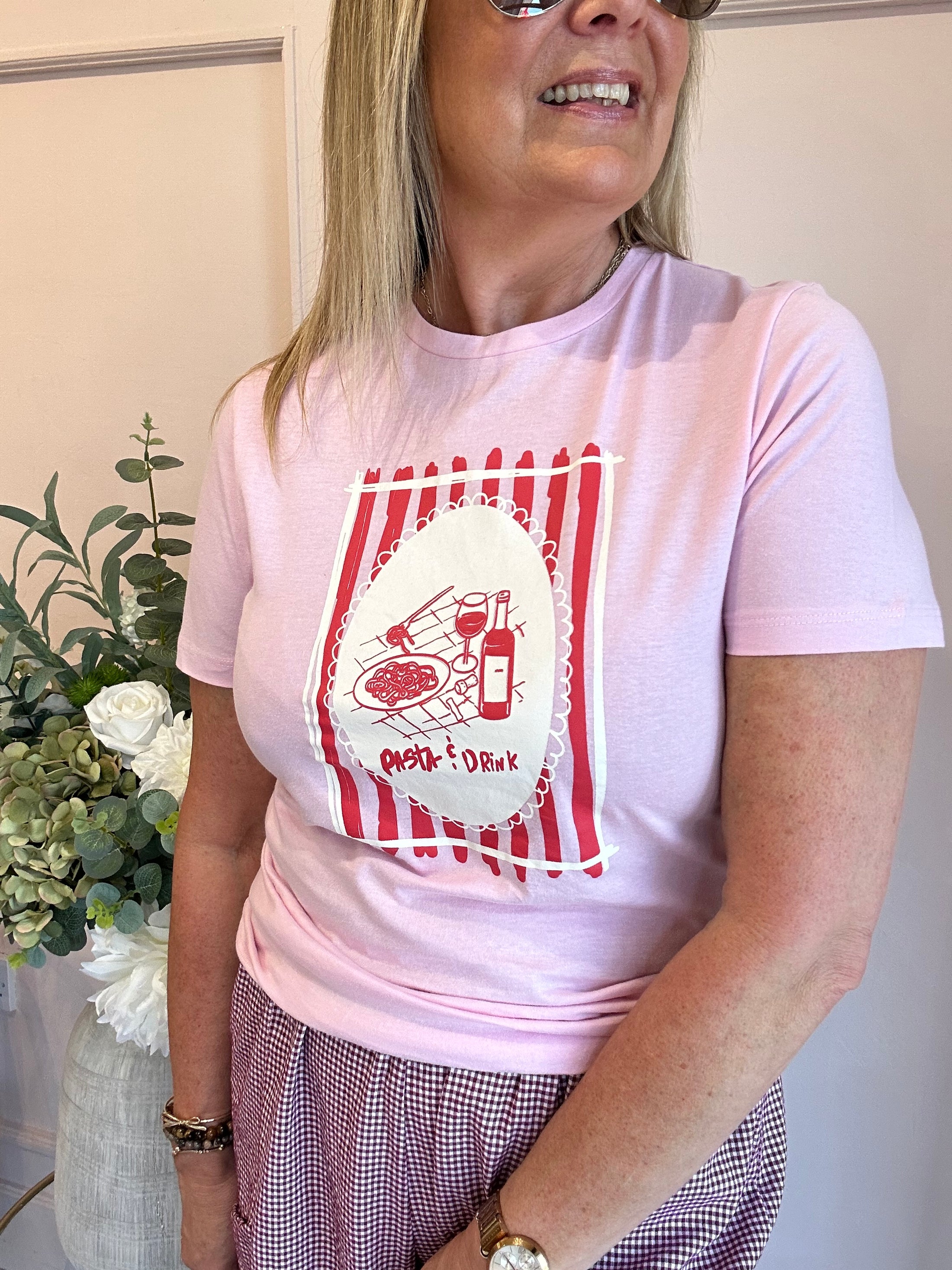 Pasta & Drinks T Shirt  - Pink