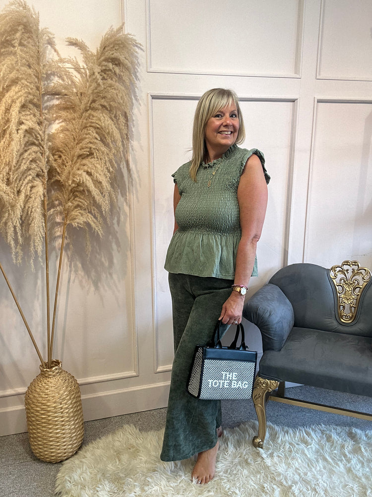 Ruched Bodice Peplum Top - Khaki - Wardrobe By Simone
