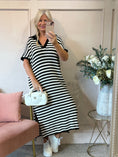 Load image into Gallery viewer, Striped Long Knitted Dress- Cream/Black - Wardrobe By Simone
