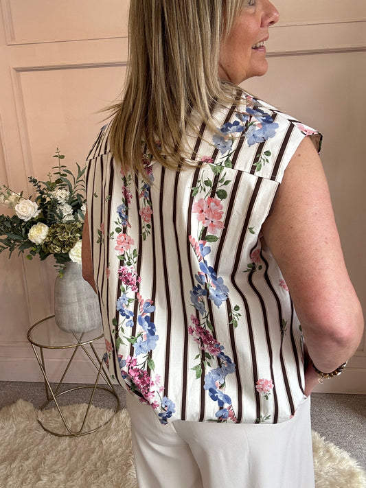 Flower Waistcoat-Cream/Brown One Size