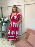 Load image into Gallery viewer, Damask Midi Dress - Cerise Pink/White - Wardrobe By Simone
