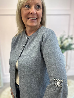 Sparkle Bow Detail Cardigan  - Grey