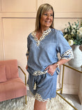Load image into Gallery viewer, Embroidered Edged Top & Short Set - Blue - Wardrobe By Simone

