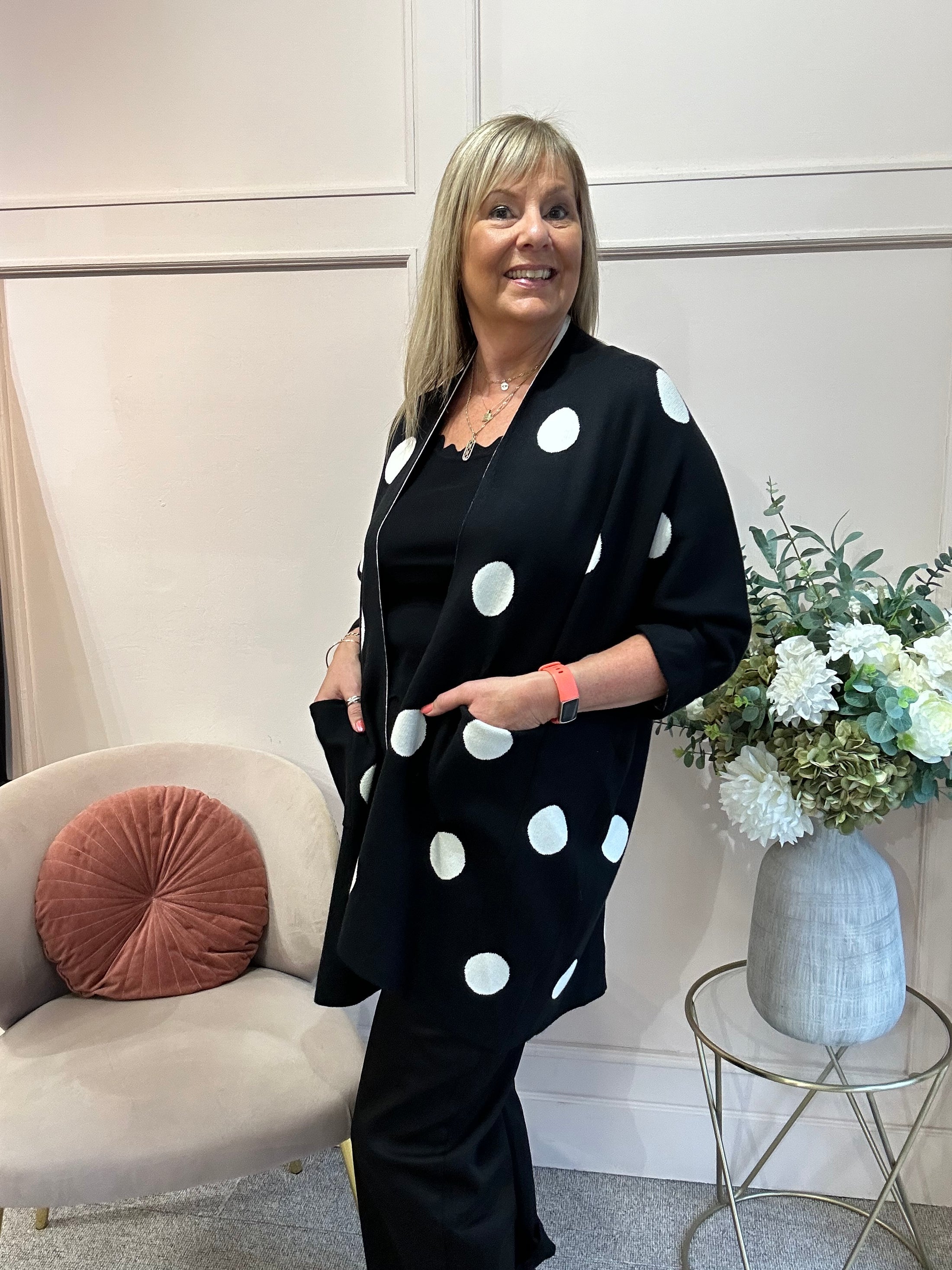 Oversized Spot Cardi Jacket - Black/Cream