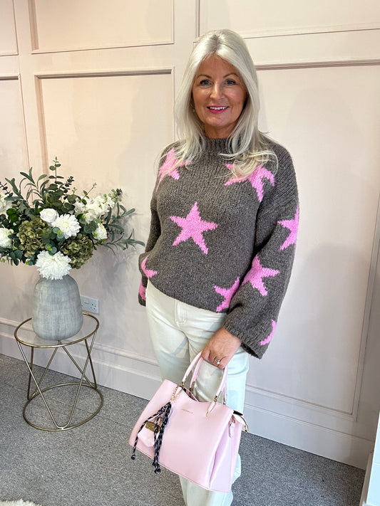 Star Jumper - Taupe/Pink