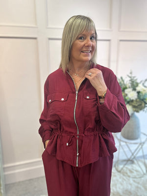 Jacket & Wide Pant Set - Burgundy
