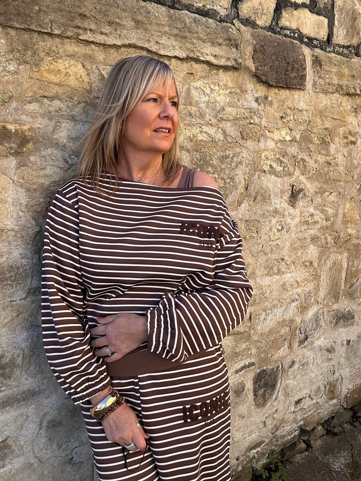 Iconic Stripe Lounge Set - Brown/Cream