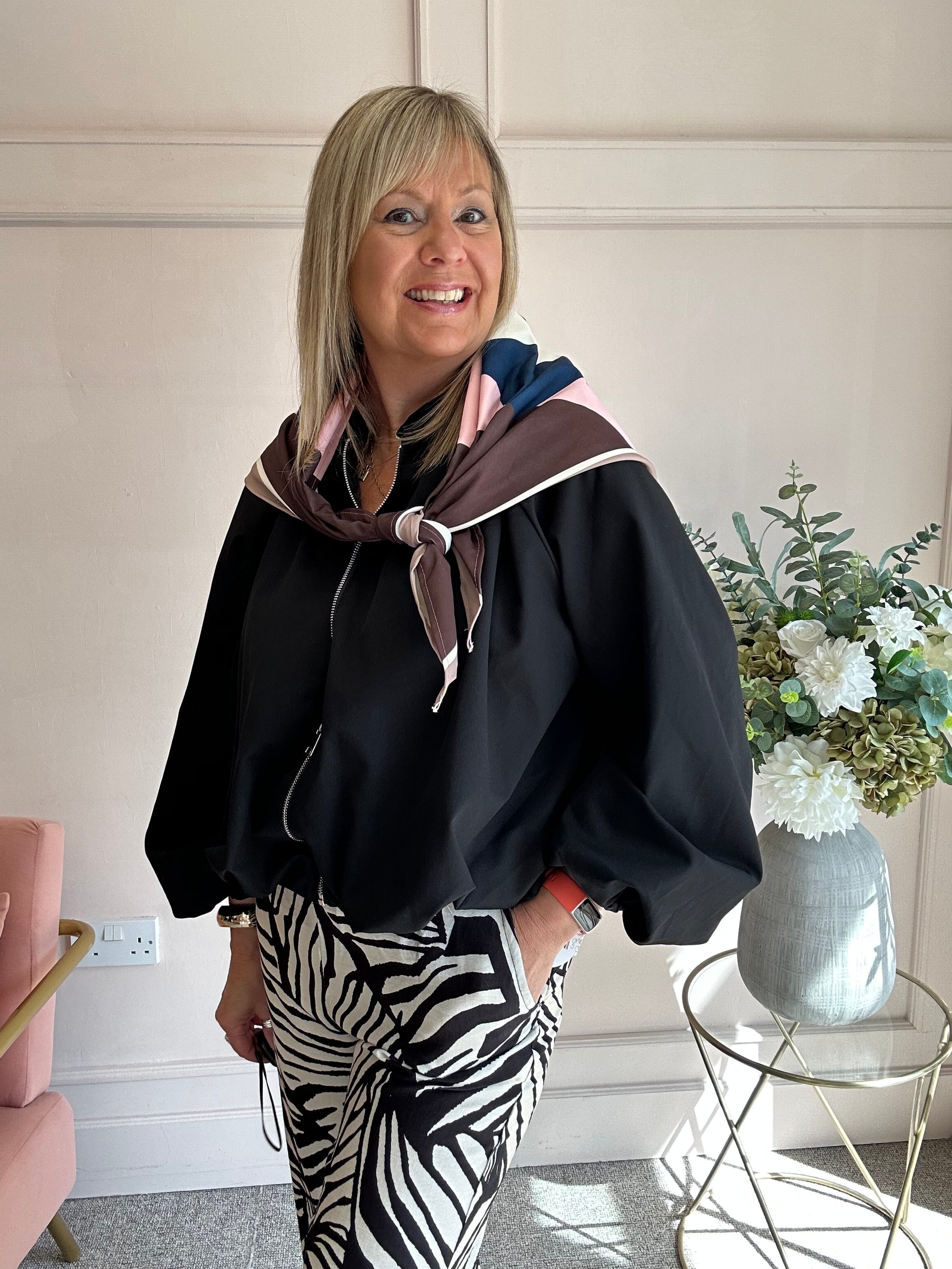 Scarf With Zip Jacket - Black