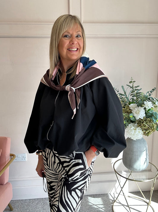 Scarf With Zip Jacket - Black - Wardrobe By Simone