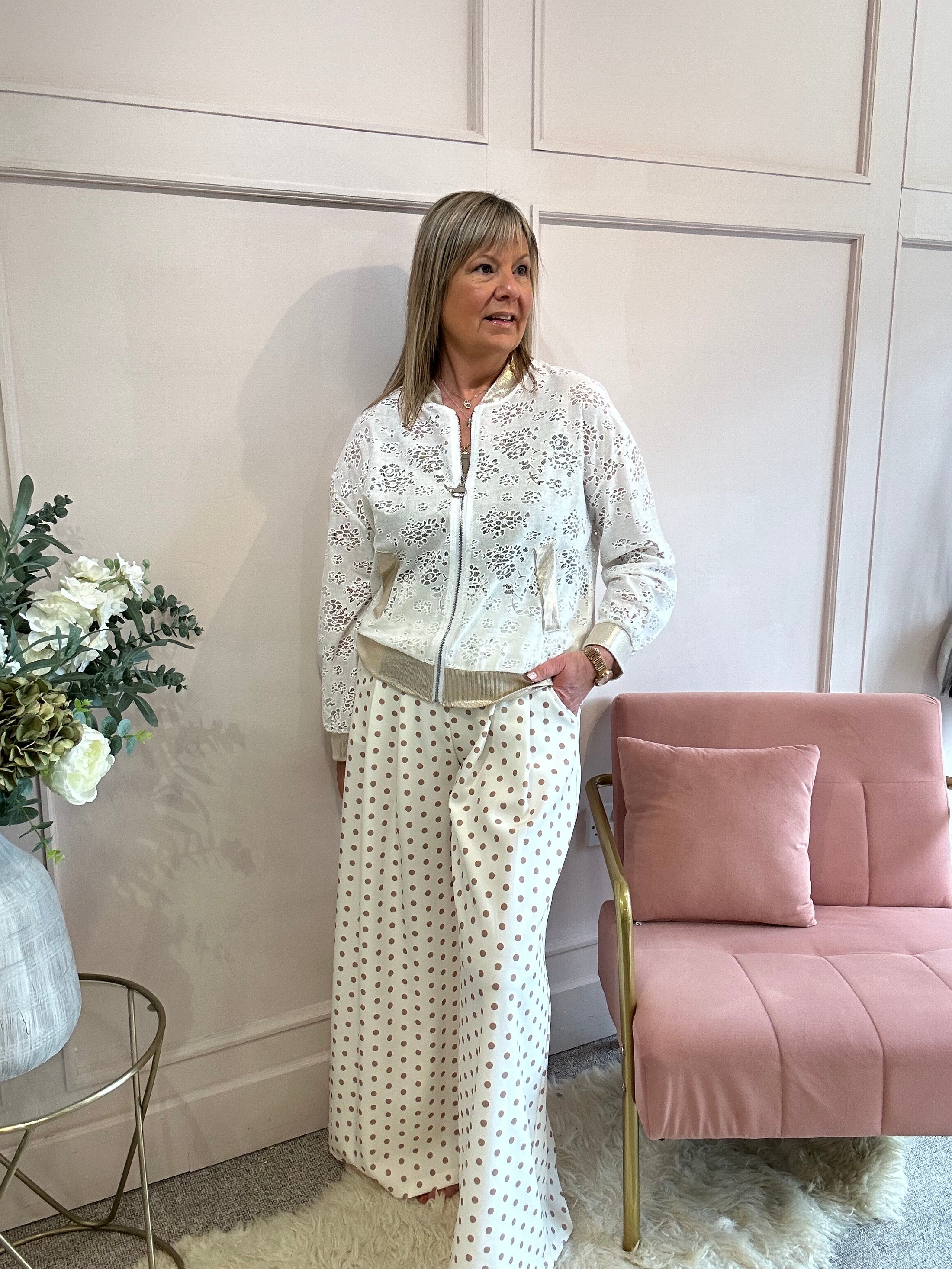 Floral & Lace Zipped Top - White/Gold - Wardrobe By Simone