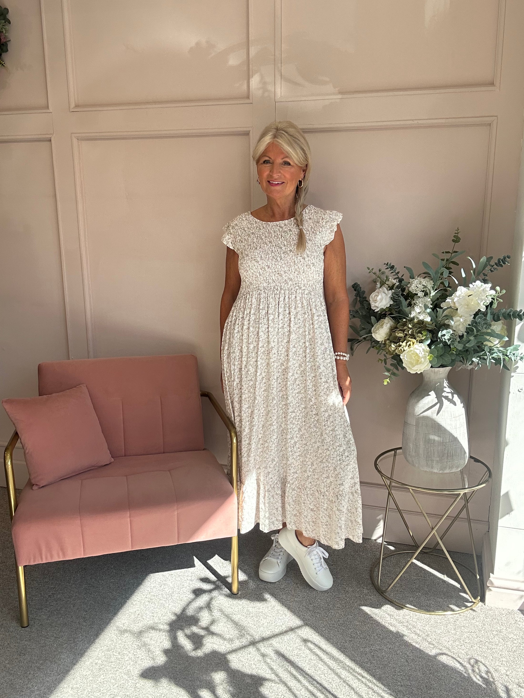 Ditsy Dress - Beige/White - Wardrobe By Simone