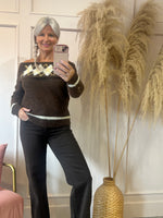 Off Shoulder Jumper - Brown/Mustard