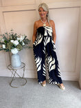 Load image into Gallery viewer, Strapless Leafy Print Jumpsuit - Navy/Cream - Wardrobe By Simone
