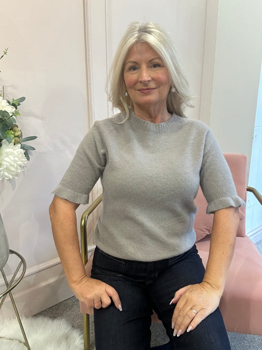 Fluted Edge Short Sleeve Jumper - Clay