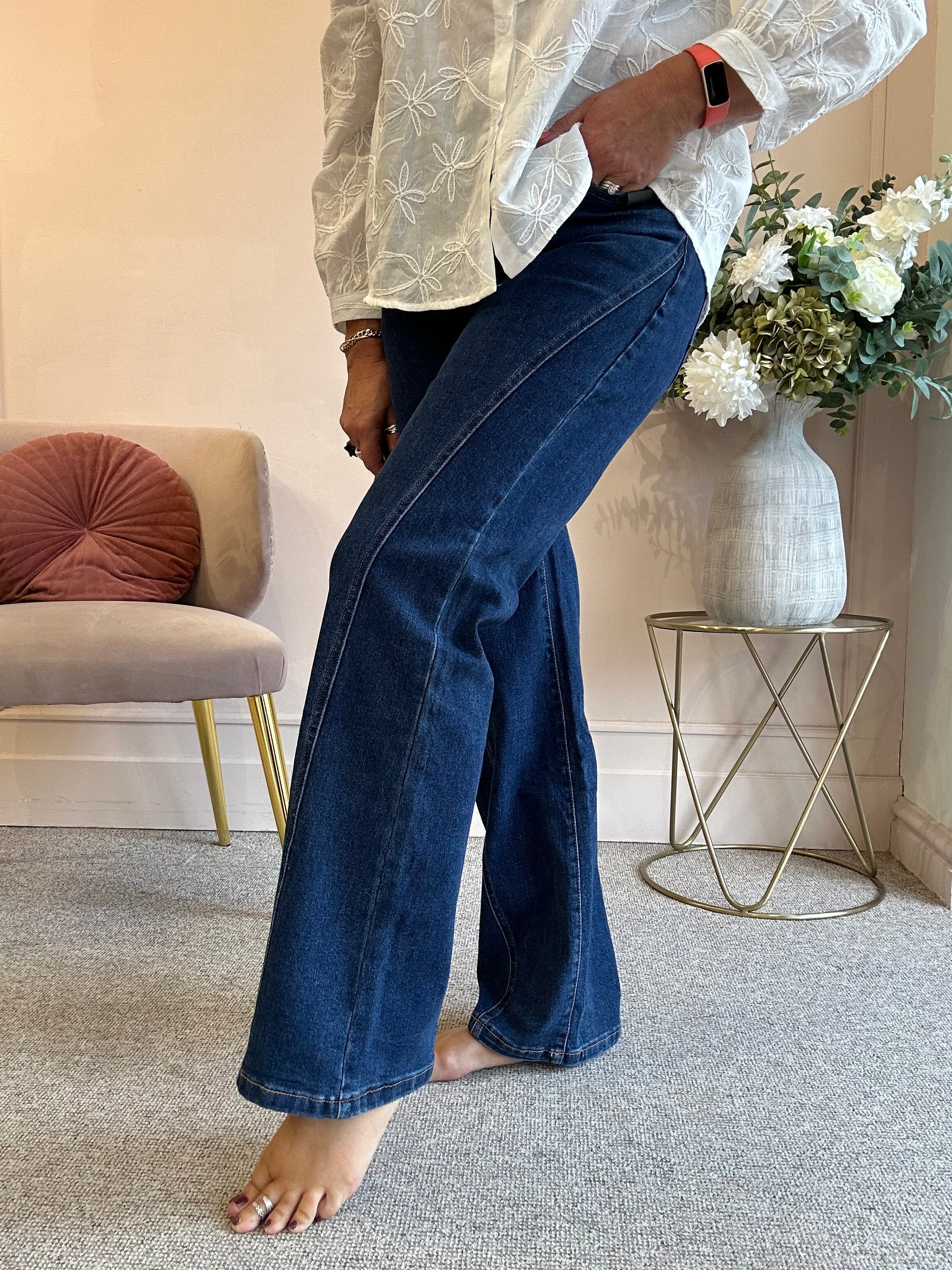 Wide Leg Jeans - Dark Blue