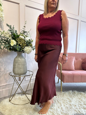 Satin Maxi Skirt - Burgundy