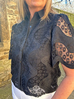 Collared Crochet Shirt - Black