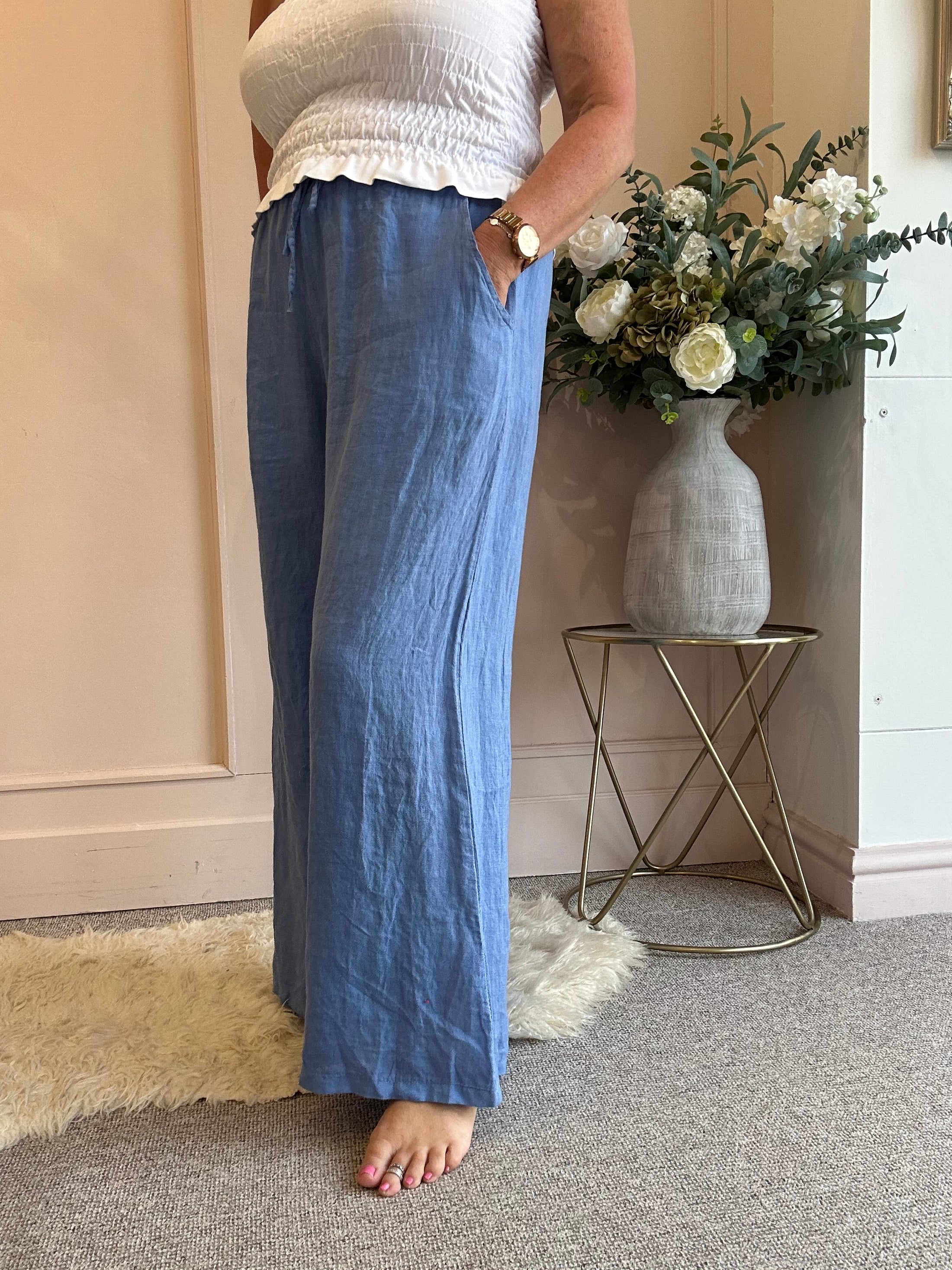 Linen Wide Pant - Cornflower Blue - Wardrobe By Simone