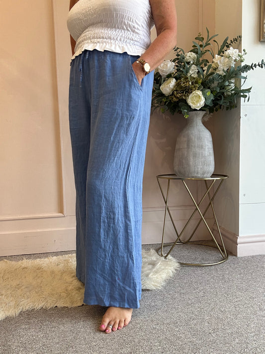 Linen Wide Pant - Cornflower Blue - Wardrobe By Simone