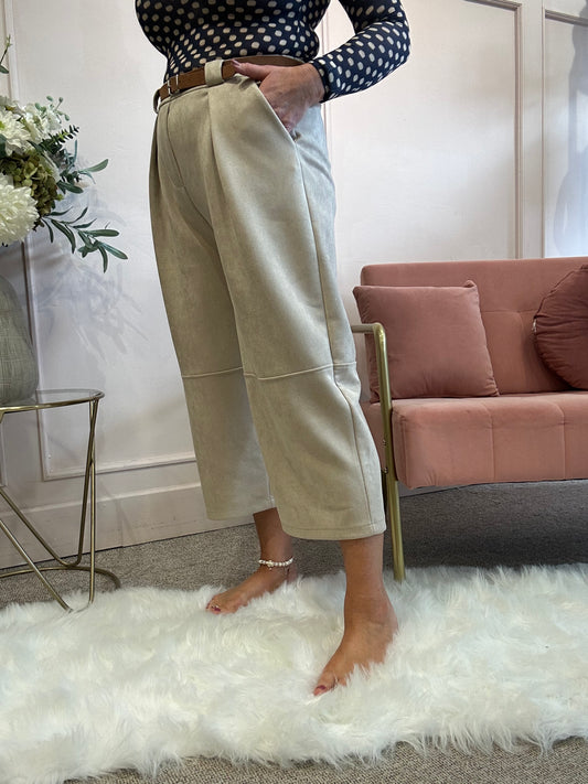 Barrel Suedette Pant - Soft Beige - Wardrobe By Simone
