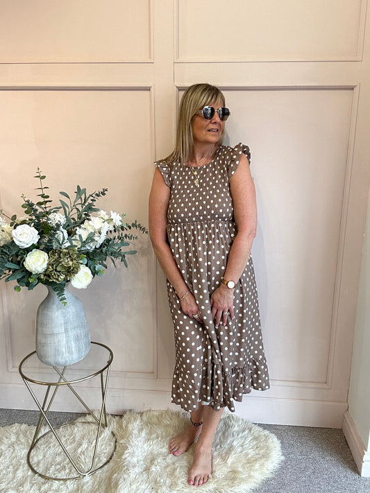 A Spotty Dotty Dress - Brown/Cream